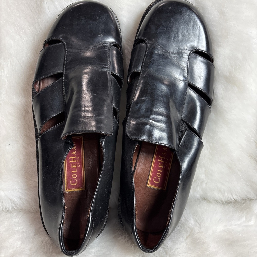 Cole Haan Mens Leather Fisherman Sandals Shoes Comfort Casual Black SIZE 10.5D